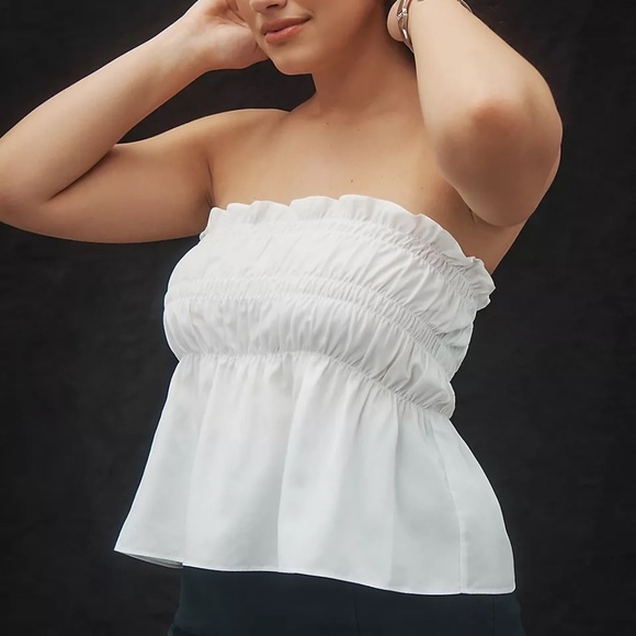 NWT Anthropologie Mare Mare White Smocked Linen Tube Top XL - Picture 2 of 6